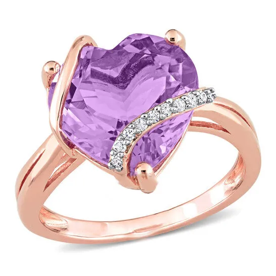 JMS always Rings Original Amour 6 12 CT TGW Amethyst and Diamond Accent Heart Ring in Rose Plated Sterling Silver