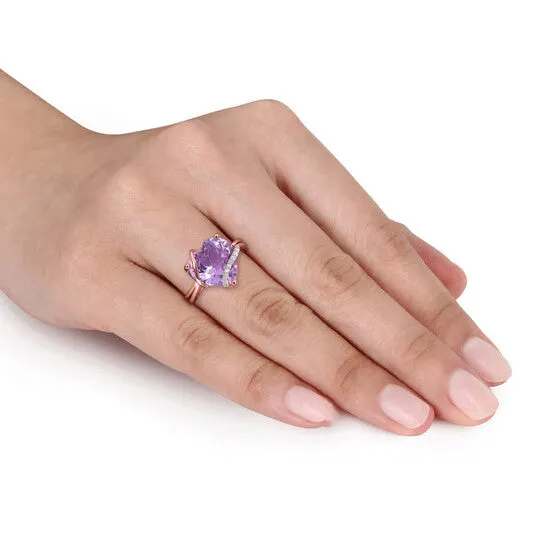 JMS always Rings Original Amour 6 12 CT TGW Amethyst and Diamond Accent Heart Ring in Rose Plated Sterling Silver JMS always Rings Original Amour 6 12 CT TGW Amethyst and Diamond Accent Heart Ring in Rose Plated Sterling Silver