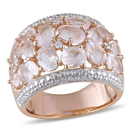 JMS always Rings Original Amour Pink Silver 007 CT Diamond TW And 6 CT TGW Rose Quartz Fashion Ring