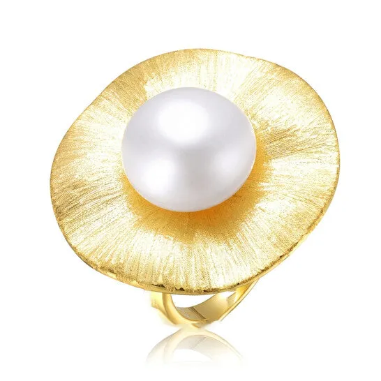 JMS always Rings Original Megan Walford Sterling Silver Gold Plated with Genuine Freshwater Pearl Floral Ring JMS always Rings Original Megan Walford Sterling Silver Gold Plated with Genuine Freshwater Pearl Floral Ring