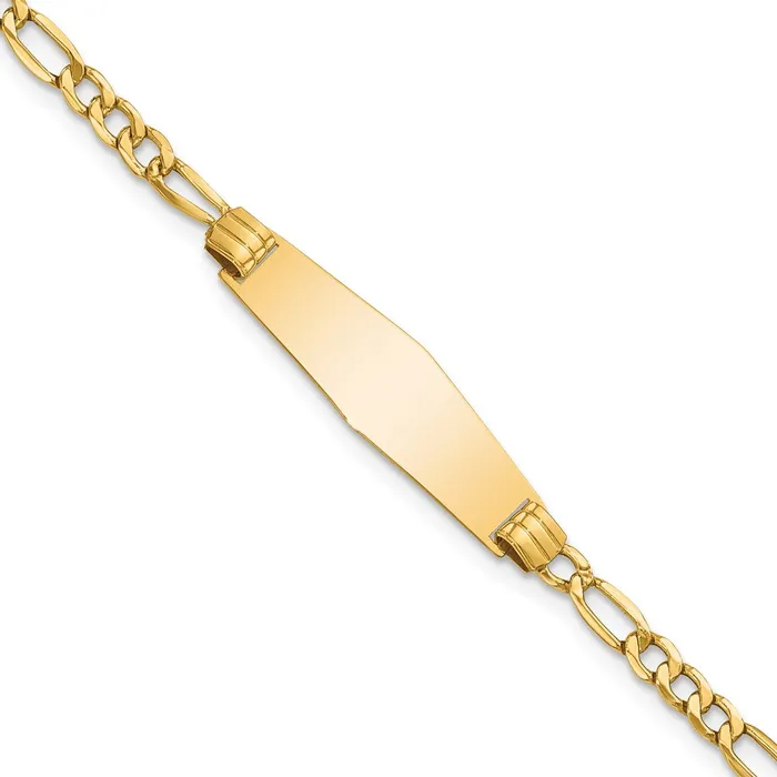 MDS Bracelets 14k Semisolid Soft Diamond Shape Figaro Link ID Bracelet