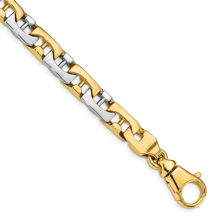 MDS Bracelets Solid 14K Twotone Gold 9 inch 85mm Hand Polished Fancy Link with Fancy Lobster Clasp Bracelet