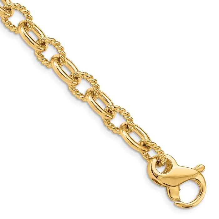 MDS Bracelets Solid 14K Yellow Gold 85 inch 78mm Hand Polished and Textured Fancy Link with Fancy Lobster Clasp Bracelet MDS Bracelets Solid 14K Yellow Gold 85 inch 78mm Hand Polished and Textured Fancy Link with Fancy Lobster Clasp Bracelet