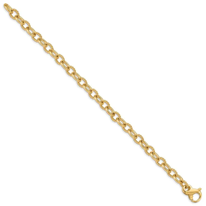 MDS Bracelets Solid 14K Yellow Gold 85 inch 78mm Hand Polished and Textured Fancy Link with Fancy Lobster Clasp Bracelet MDS Bracelets Solid 14K Yellow Gold 85 inch 78mm Hand Polished and Textured Fancy Link with Fancy Lobster Clasp Bracelet