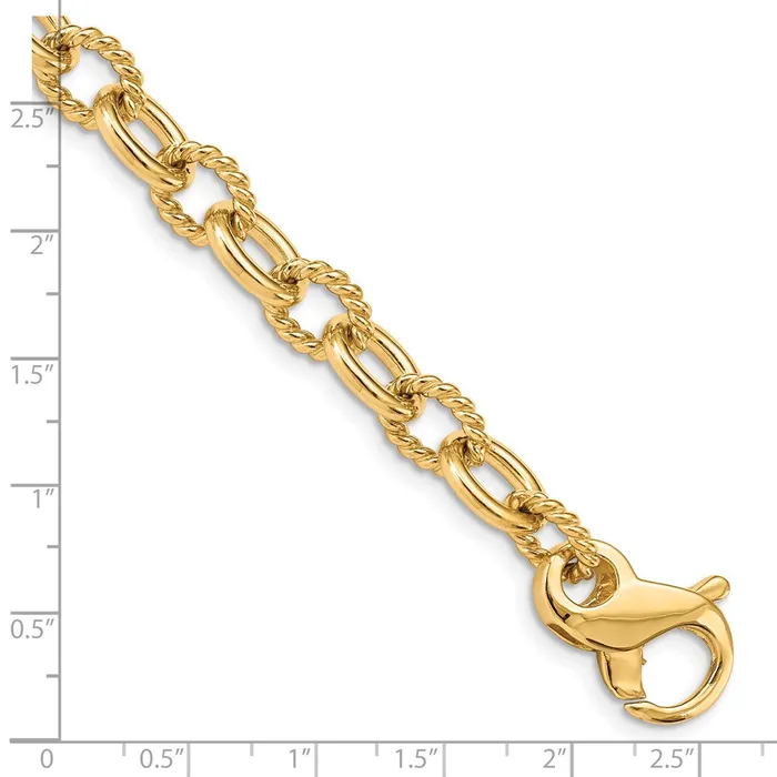 MDS Bracelets Solid 14K Yellow Gold 85 inch 78mm Hand Polished and Textured Fancy Link with Fancy Lobster Clasp Bracelet MDS Bracelets Solid 14K Yellow Gold 85 inch 78mm Hand Polished and Textured Fancy Link with Fancy Lobster Clasp Bracelet