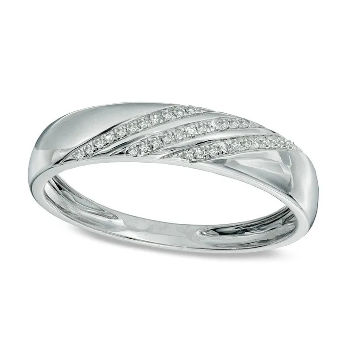 Mens 010 CT TW Natural Diamond Slant Striped Wedding Band in Solid 10K White Gold Goldia Rings Mens 010 CT TW Natural Diamond Slant Striped Wedding Band in Solid 10K White Gold Goldia Rings