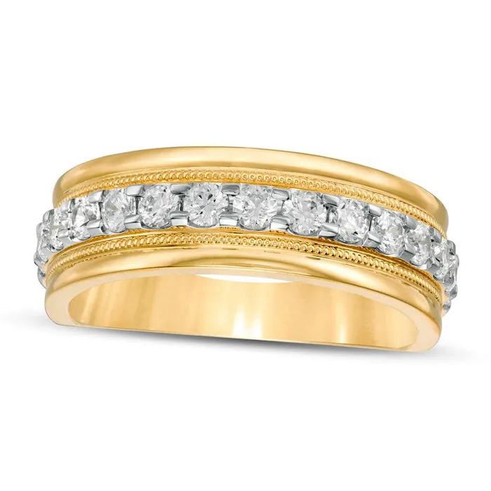 Mens 10 CT TW Natural Diamond Milgrain Wedding Band in Solid 10K Yellow Gold Goldia Rings Mens 10 CT TW Natural Diamond Milgrain Wedding Band in Solid 10K Yellow Gold Goldia Rings