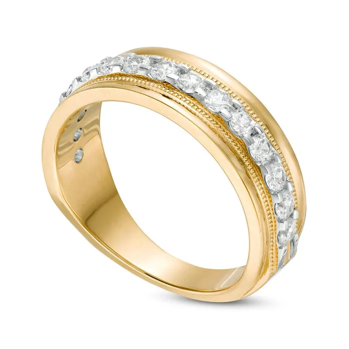 Mens 10 CT TW Natural Diamond Milgrain Wedding Band in Solid 10K Yellow Gold Goldia Rings Mens 10 CT TW Natural Diamond Milgrain Wedding Band in Solid 10K Yellow Gold Goldia Rings