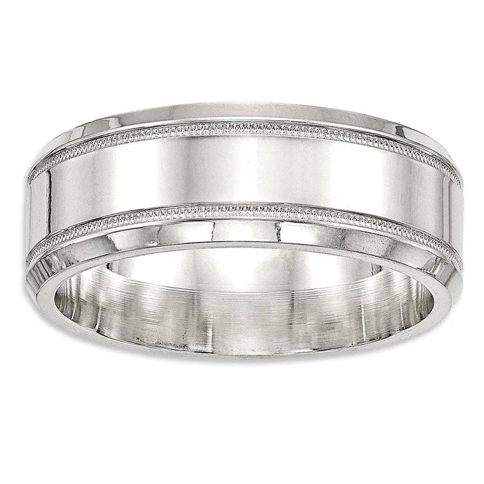 Mens 80mm Milgrain Beveled Edge Wedding Band in Sterling Silver Goldia Rings Mens 80mm Milgrain Beveled Edge Wedding Band in Sterling Silver Goldia Rings