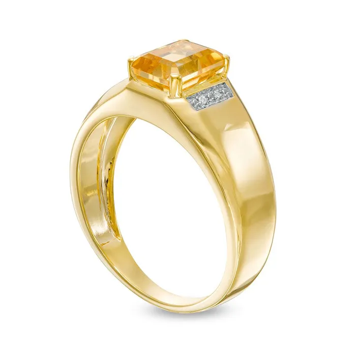Mens EmeraldCut Citrine and Natural Diamond Accent Collar Ring in Solid 10K Yellow Gold Goldia Rings Mens EmeraldCut Citrine and Natural Diamond Accent Collar Ring in Solid 10K Yellow Gold Goldia Rings