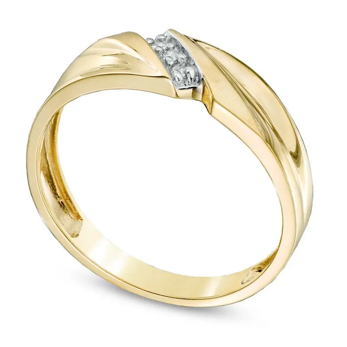 Mens Natural Diamond Accent Three Stone Slant Ring in Solid 10K Yellow Gold Goldia Rings Mens Natural Diamond Accent Three Stone Slant Ring in Solid 10K Yellow Gold Goldia Rings