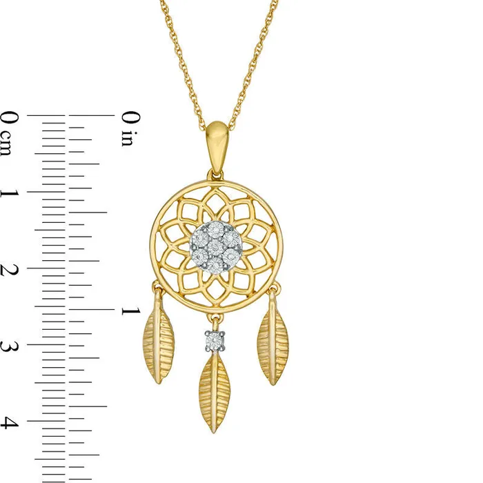 Natural Diamond Accent Dreamcatcher Pendant in Sterling Silver and 14K Gold Plate Goldia Necklaces Natural Diamond Accent Dreamcatcher Pendant in Sterling Silver and 14K Gold Plate Goldia Necklaces