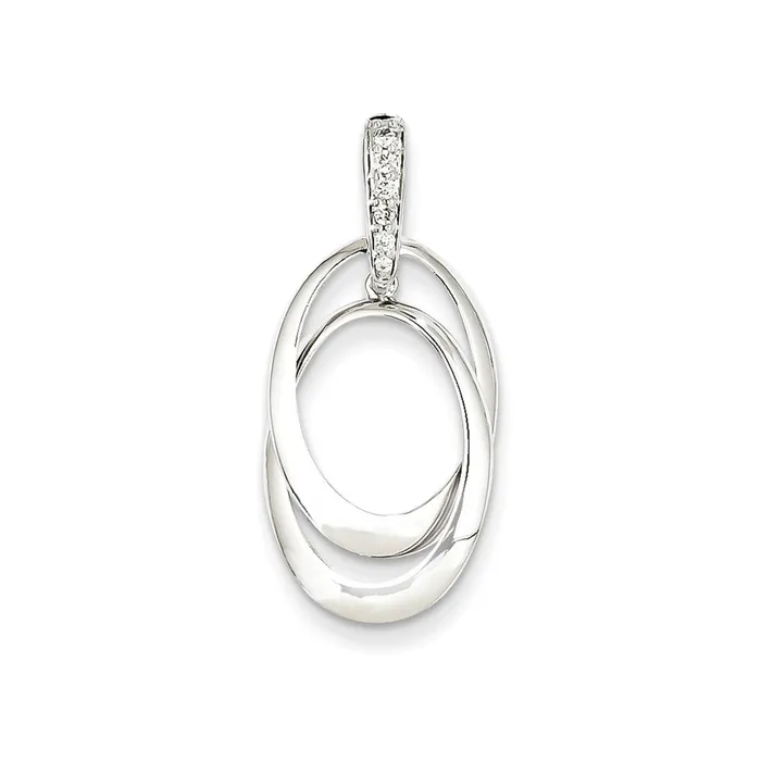 Necklaces 14K White Gold Real Diamond Double Oval Pendant Goldia