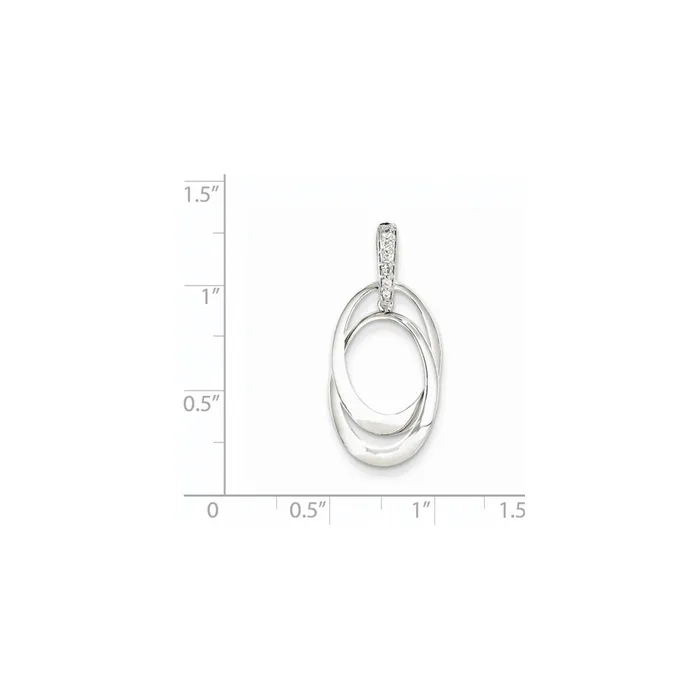 Necklaces 14K White Gold Real Diamond Double Oval Pendant Goldia