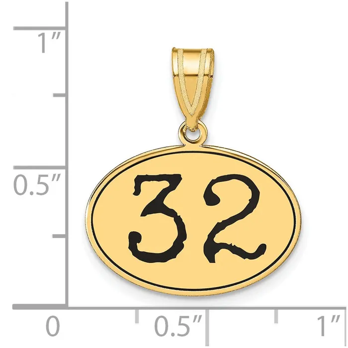 Necklaces 14k Yellow Gold Polished Number 32 Black Enamel Oval Pendant Goldia