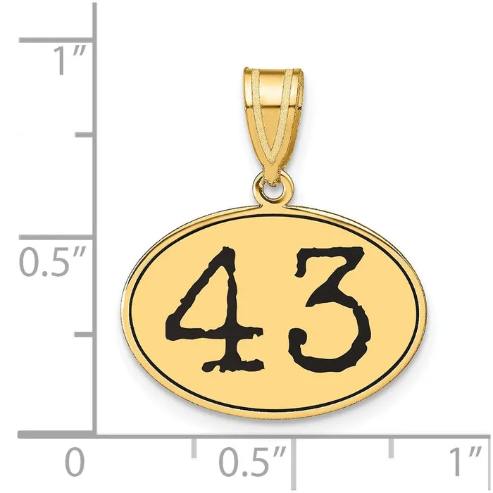 Necklaces 14k Yellow Gold Polished Number 43 Black Enamel Oval Pendant Goldia