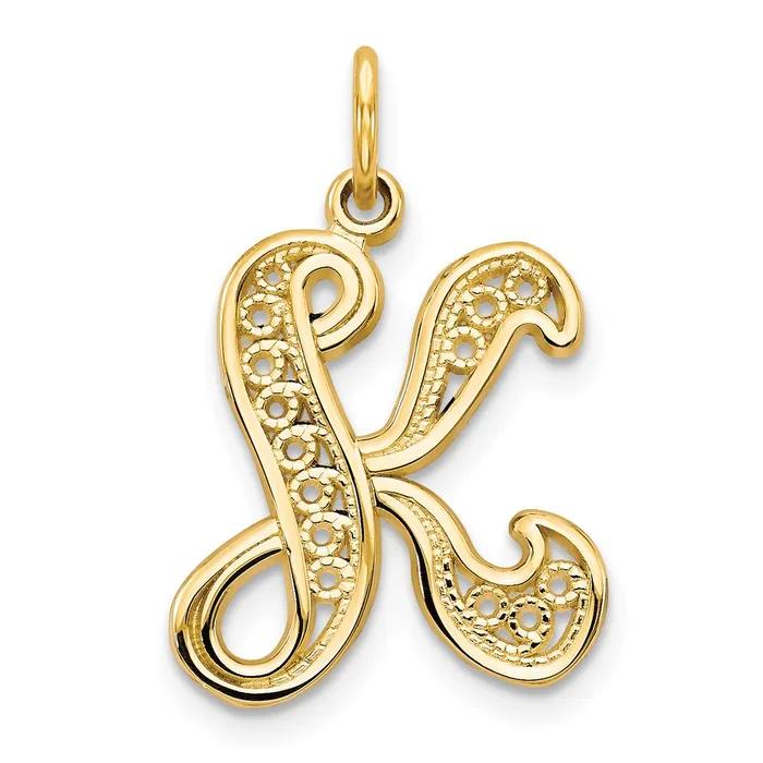 Necklaces 14k Yellow GoldY Polished Script Filigree Letter K Initial Pendant Goldia