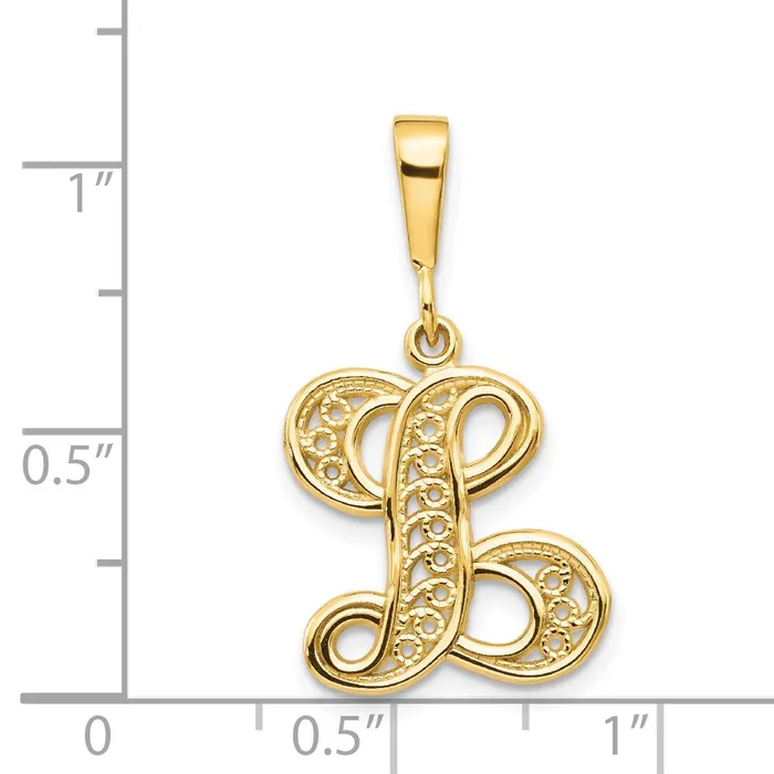 Necklaces 14k Yellow GoldY Polished Script Filigree Letter L Initial Pendant Goldia
