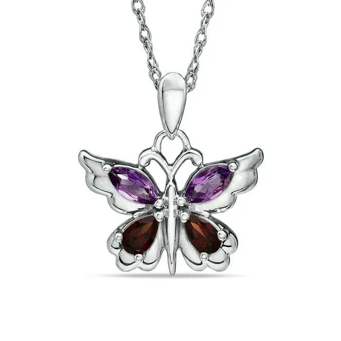 Necklaces Amethyst and Garnet Butterfly Pendant in Sterling Silver Goldia