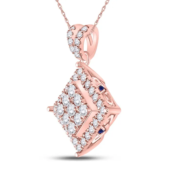 Necklaces gndatlanta 14k Rose Gold Round Diamond Offset Square Cluster Pendant 12 Cttw