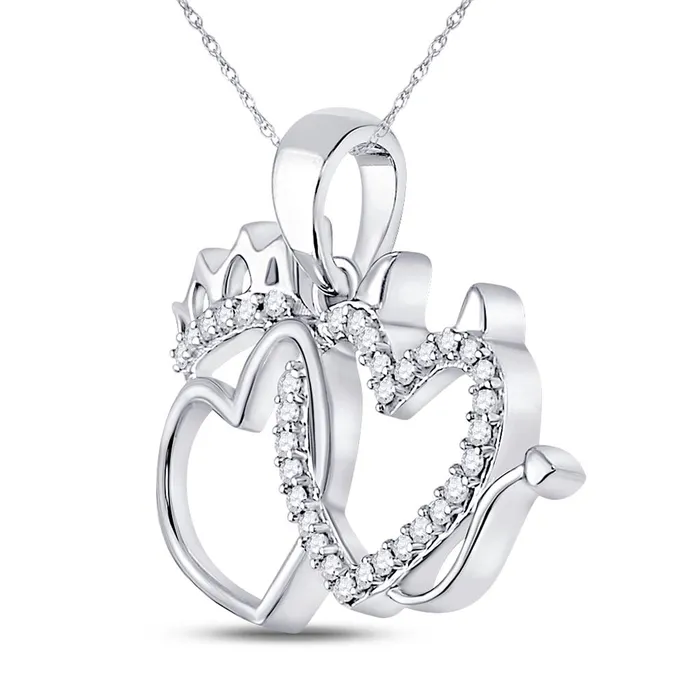 Necklaces gndatlanta 14k White Gold Round Diamond Double Heart Pendant 16 Cttw Necklaces gndatlanta 14k White Gold Round Diamond Double Heart Pendant 16 Cttw