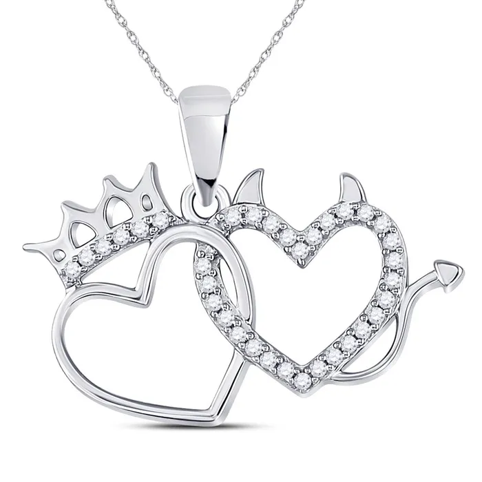 Necklaces gndatlanta 14k White Gold Round Diamond Double Heart Pendant 16 Cttw
