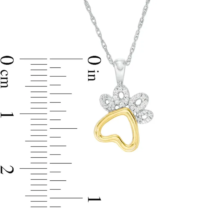 Necklaces Goldia 005 CT TW Natural Diamond Paw Print Pendant in Sterling Silver and 10K Yellow Gold Necklaces Goldia 005 CT TW Natural Diamond Paw Print Pendant in Sterling Silver and 10K Yellow Gold