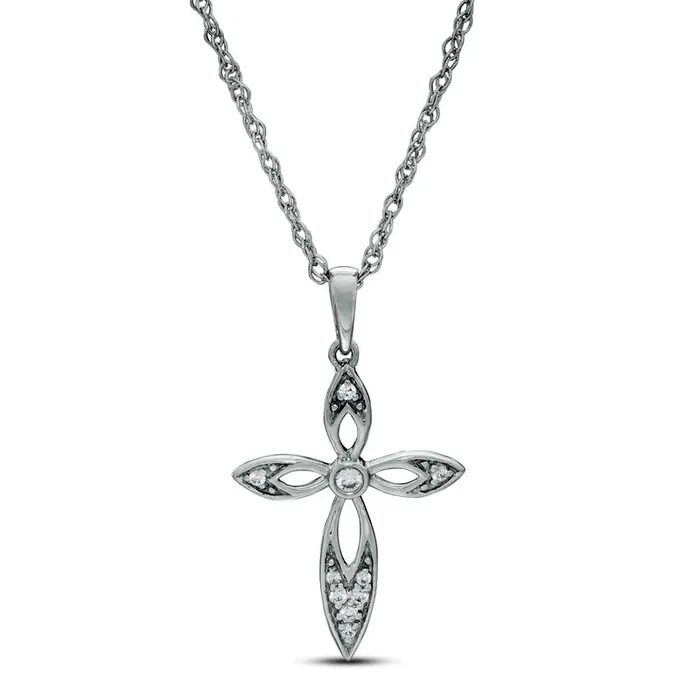 Necklaces Goldia 007 CT TW Natural Diamond Cross Pendant in 10K White Gold Necklaces Goldia 007 CT TW Natural Diamond Cross Pendant in 10K White Gold