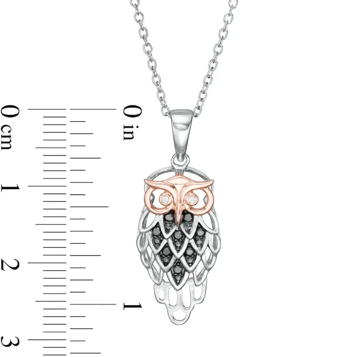 Necklaces Goldia 01 CT TW Enhanced Black and White Natural Diamond Owl Pendant in Sterling Silver with 14K Rose Gold Plate Necklaces Goldia 01 CT TW Enhanced Black and White Natural Diamond Owl Pendant in Sterling Silver with 14K Rose Gold Plate