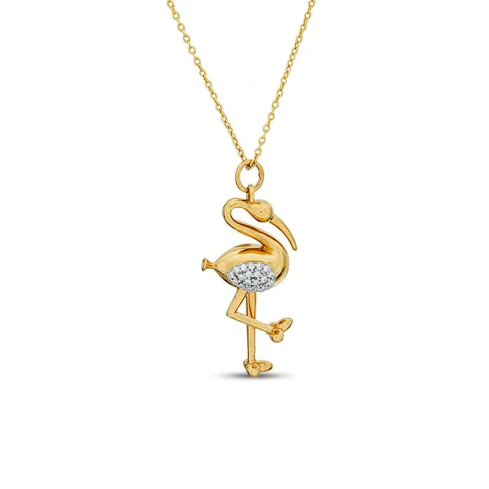 Necklaces Goldia 01 CT TW Natural Diamond Flamingo Pendant in Sterling Silver with 14K Gold Plate Necklaces Goldia 01 CT TW Natural Diamond Flamingo Pendant in Sterling Silver with 14K Gold Plate