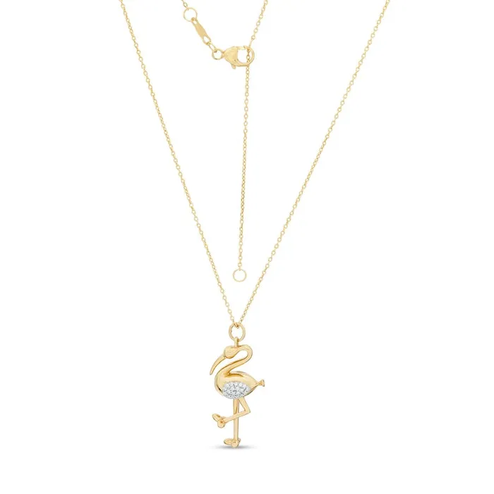 Necklaces Goldia 01 CT TW Natural Diamond Flamingo Pendant in Sterling Silver with 14K Gold Plate Necklaces Goldia 01 CT TW Natural Diamond Flamingo Pendant in Sterling Silver with 14K Gold Plate