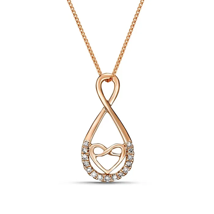 Necklaces Goldia 01 CT TW Natural Diamond Linear Infinity with Heart Pendant in 10K Rose Gold Necklaces Goldia 01 CT TW Natural Diamond Linear Infinity with Heart Pendant in 10K Rose Gold