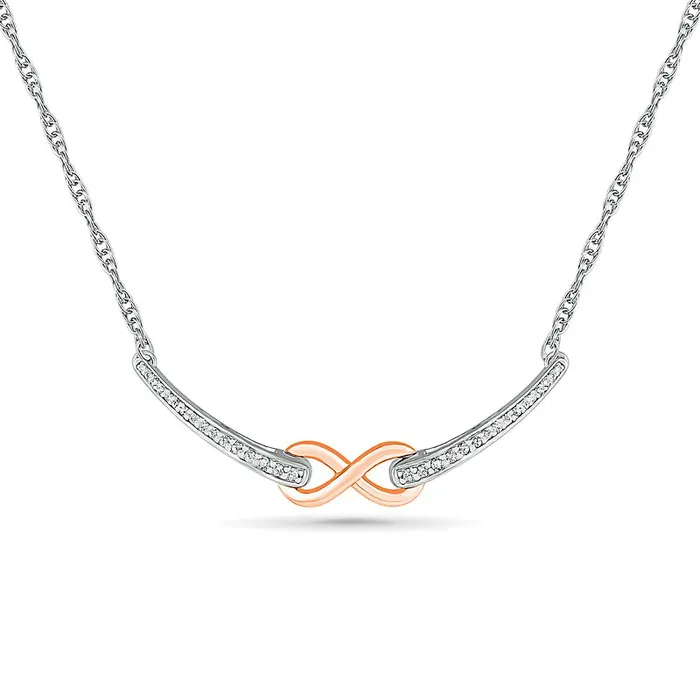 Necklaces Goldia 013 CT TW Natural Diamond Infinity Necklace in Sterling Silver and 10K Rose Gold Necklaces Goldia 013 CT TW Natural Diamond Infinity Necklace in Sterling Silver and 10K Rose Gold