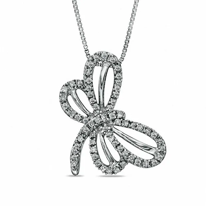 Necklaces Goldia 025 CT TW Natural Diamond Tilted Dragonfly Pendant in Sterling Silver Necklaces Goldia 025 CT TW Natural Diamond Tilted Dragonfly Pendant in Sterling Silver