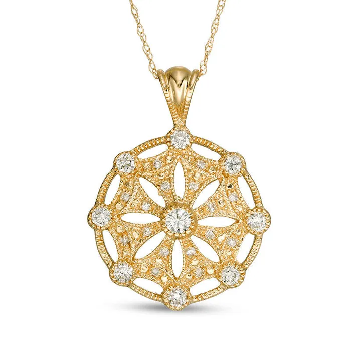 Necklaces Goldia 05 CT TW Natural Diamond Pinwheel Antique VintageStyle Pendant in 10K Yellow Gold Necklaces Goldia 05 CT TW Natural Diamond Pinwheel Antique VintageStyle Pendant in 10K Yellow Gold