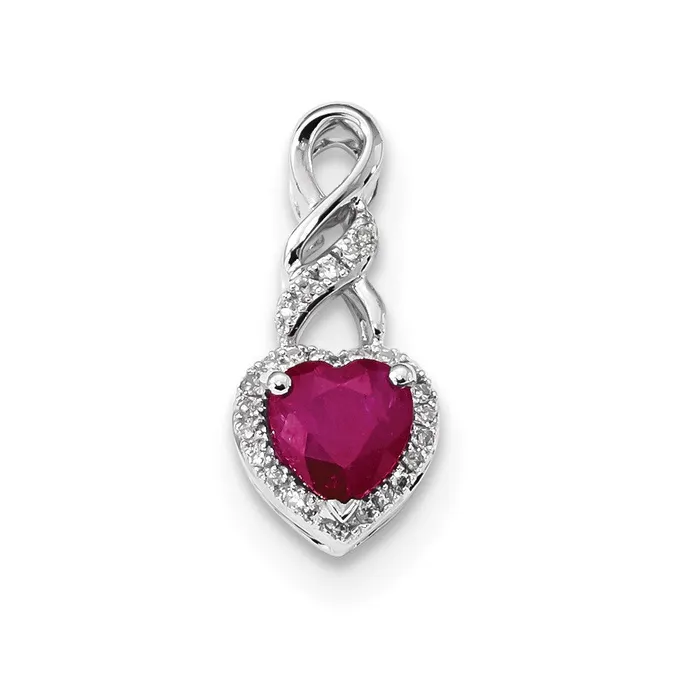 Necklaces Goldia 14k White Gold Real Diamond and Ruby Heart Chain Slide