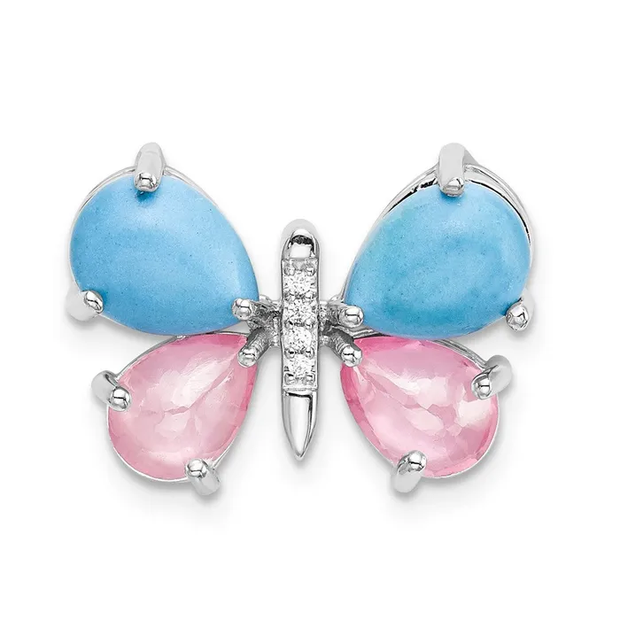 Necklaces Goldia 14k White Gold Real DiamondCabochon TurquoiseRose Quartz Butterfly Pendant Necklaces Goldia 14k White Gold Real DiamondCabochon TurquoiseRose Quartz Butterfly Pendant