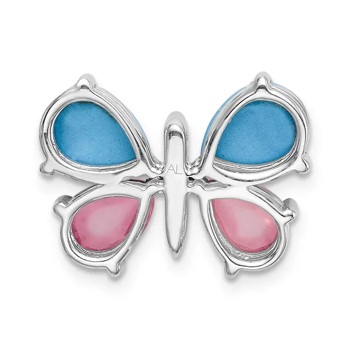 Necklaces Goldia 14k White Gold Real DiamondCabochon TurquoiseRose Quartz Butterfly Pendant
