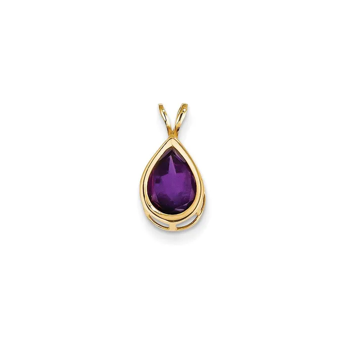 Necklaces Goldia 14K Yellow Gold 10x7mm Pear Amethyst Checker bezel pendant