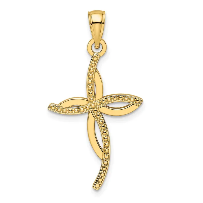 Necklaces Goldia 14k Yellow Gold Beaded Polished Fancy Cross Pendant