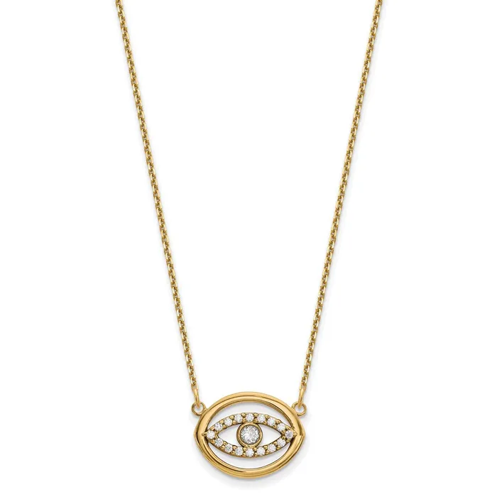 Necklaces Goldia 14K Yellow Gold Medium Real Diamond Gold Halo Evil Eye Necklace