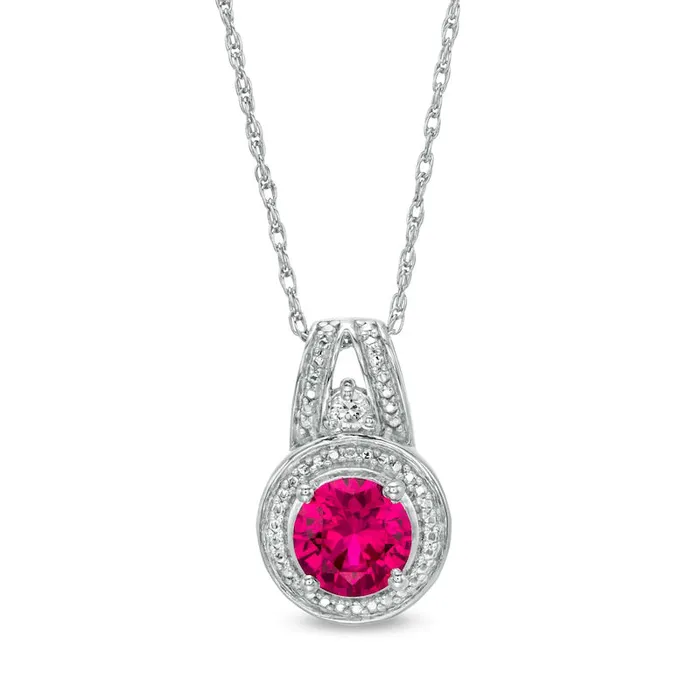 Necklaces Goldia 60mm LabCreated Ruby and White Sapphire Beaded Frame Split Bale Pendant in Sterling Silver Necklaces Goldia 60mm LabCreated Ruby and White Sapphire Beaded Frame Split Bale Pendant in Sterling Silver