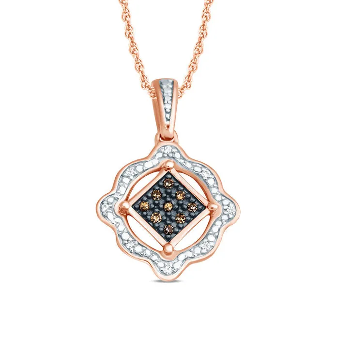 Necklaces Goldia Champagne and White Natural Diamond Accent Scallop Frame Pendant in Sterling Silver and 14K Rose Gold Plate Necklaces Goldia Champagne and White Natural Diamond Accent Scallop Frame Pendant in Sterling Silver and 14K Rose Gold Plate