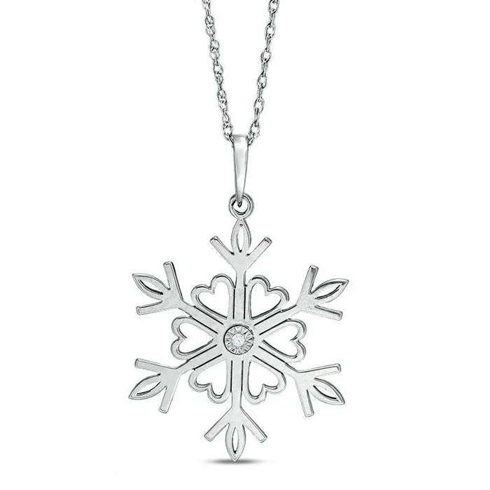 Necklaces Goldia Natural Clarity Enhanced Accent Solitaire LaserCut Heart Snowflake Pendant in 10K White Gold Necklaces Goldia Natural Clarity Enhanced Accent Solitaire LaserCut Heart Snowflake Pendant in 10K White Gold