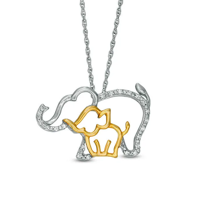 Necklaces Goldia Natural Diamond Accent Elephant and Calf Pendant in Sterling Silver and 10K Yellow Gold Necklaces Goldia Natural Diamond Accent Elephant and Calf Pendant in Sterling Silver and 10K Yellow Gold