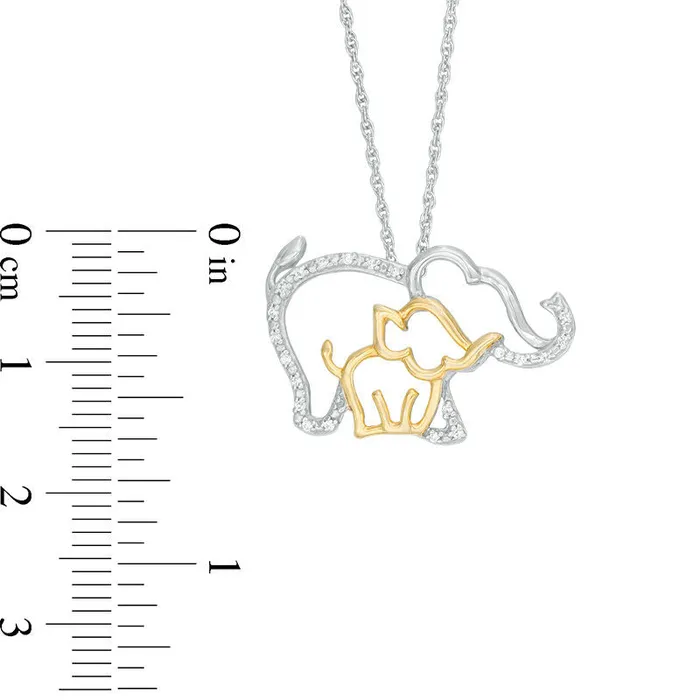 Necklaces Goldia Natural Diamond Accent Elephant and Calf Pendant in Sterling Silver and 10K Yellow Gold Necklaces Goldia Natural Diamond Accent Elephant and Calf Pendant in Sterling Silver and 10K Yellow Gold