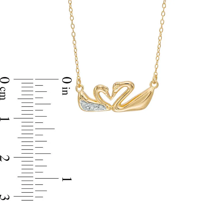 Necklaces Goldia Natural Diamond Accent Kissing Swans Necklace in Sterling Silver with 18K Gold Plate Necklaces Goldia Natural Diamond Accent Kissing Swans Necklace in Sterling Silver with 18K Gold Plate