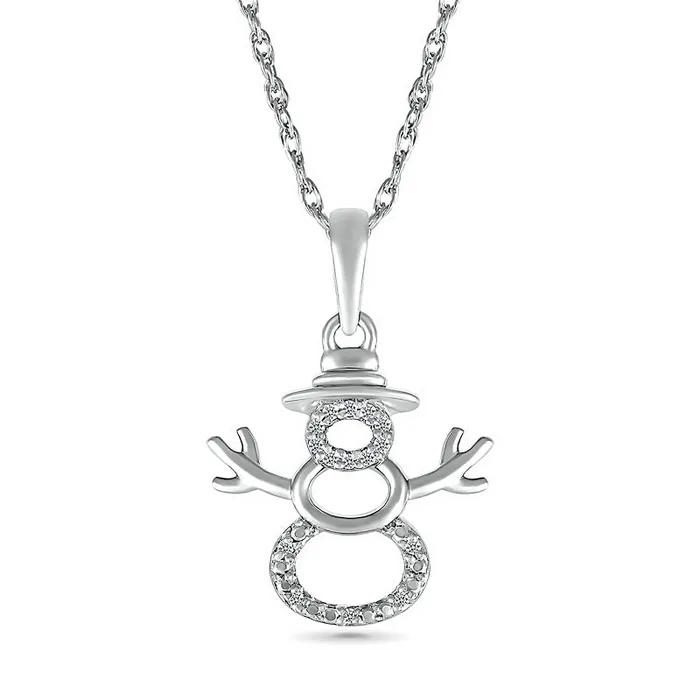 Necklaces Goldia Natural Diamond Accent Layered Snowman Pendant in Sterling Silver Necklaces Goldia Natural Diamond Accent Layered Snowman Pendant in Sterling Silver
