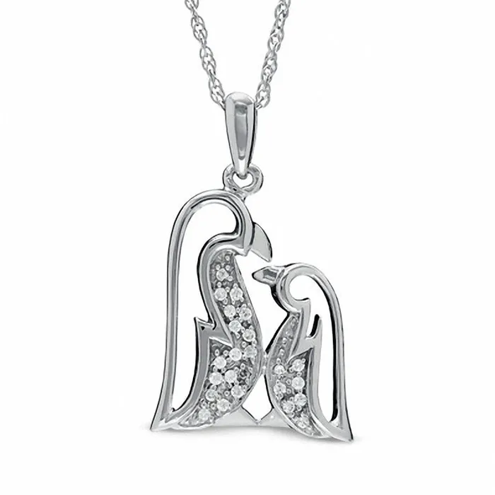 Necklaces Goldia Natural Diamond Accent Penguin Love Pendant in Sterling Silver Necklaces Goldia Natural Diamond Accent Penguin Love Pendant in Sterling Silver