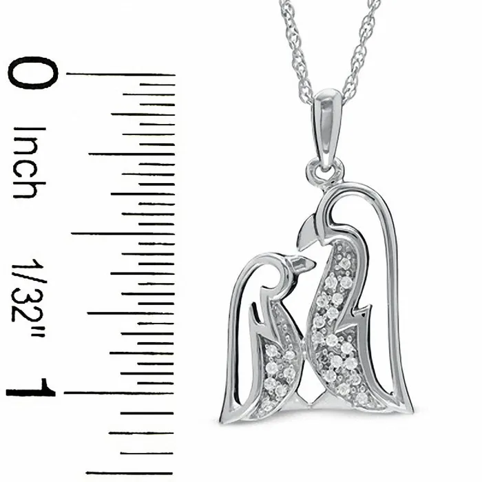 Necklaces Goldia Natural Diamond Accent Penguin Love Pendant in Sterling Silver Necklaces Goldia Natural Diamond Accent Penguin Love Pendant in Sterling Silver